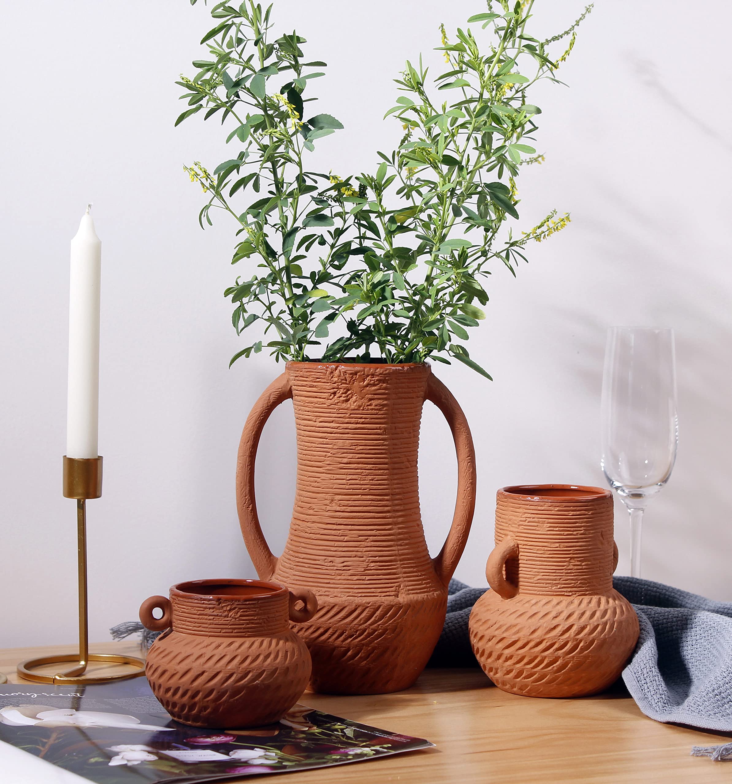 Amazon.co.jp: テラコッタ花瓶セット、農家の装飾、花用セラミック花瓶